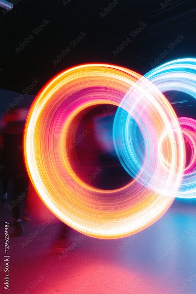 Poster cyberpunk neon swirl dynamic light art visualization for digital marketing, tech innovation and imme