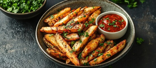 Crispy Roasted Potato Wedges with Sauce