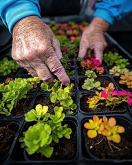 Fototapeta premium Regenerative Wellness Aging with Purpose - Intergenerational Gardening Empowerment through Sustainable Community Cultivation and Active Senior Engagement