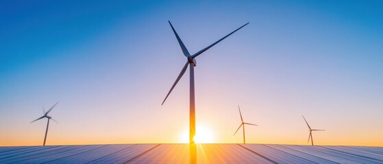 Fototapeta premium Next-Gen Clean Energy Landscape Expansive Solar and Wind Infrastructure Transforming Global Sustainability - Renewable Power Revolution at Dawn