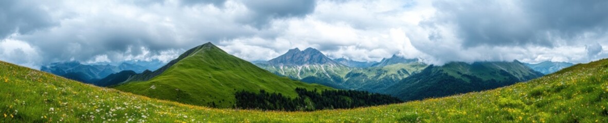 Fototapeta premium Ethereal Alpine Landscape Eco-Conscious Nature Capturing Verdant Mountain Meadows and Climate Resilience in High-Altitude Wilderness