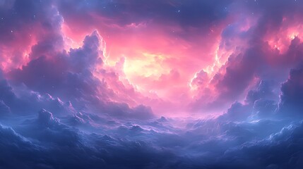 Fototapeta premium Pink sunset cloudscape, starry night, fantasy art, dreamy sky, game background