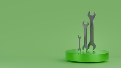 wrench family concept,  on green background. 3D render illustration.