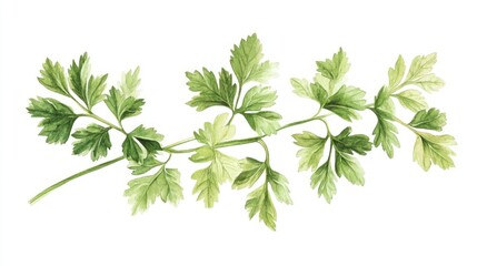 Fototapeta premium Watercolor Parsley Branch, Isolated, Decorative, Background is White