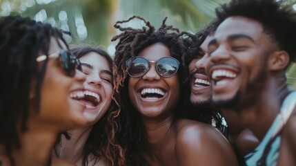 A group of friends taking a candid photo while smiling and laughing, capturing the essence of true happiness