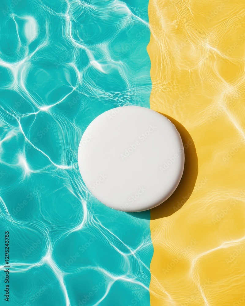 Poster Fluid Harmony Minimalist Product Showcasing Vibrant Color Blocking and Dynamic Water Texture for Premium Digital Marketing Campaigns