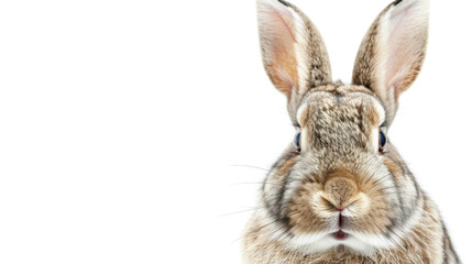 Fototapeta premium Close-up of european rabbit showing its whiskers on transparent background