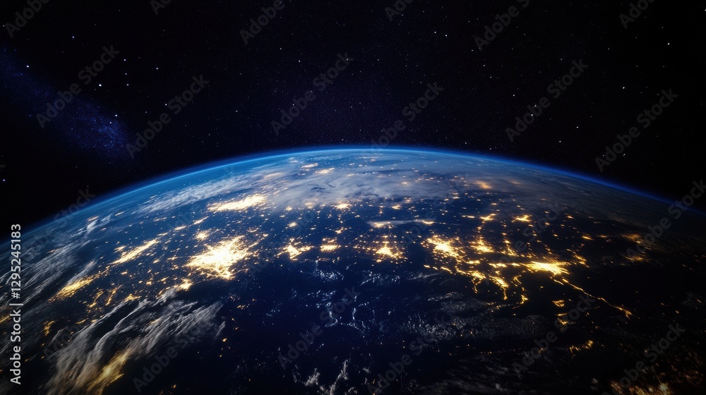 Aufkleber global connectivity reimagined atmospheric night earth visualization for climate tech, sustainabilit