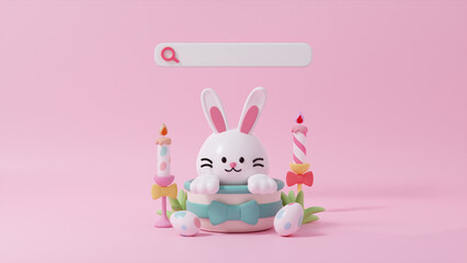 Happy Easter Bunny with Search Bar 3D render illustration