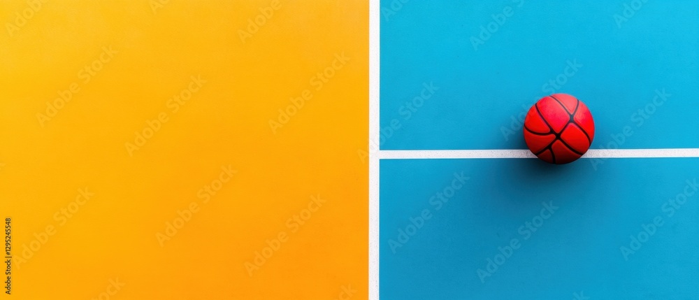 Poster minimalist basketball aesthetic bold color-block design showcasing dynamic sports equipment with vib