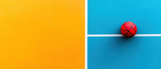 Minimalist Basketball Aesthetic Bold Color-Block Design Showcasing Dynamic Sports Equipment with Vibrant Contemporary Graphic Style