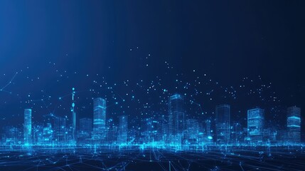 Fototapeta premium Futuristic city skyline with digital connections and glowing elements