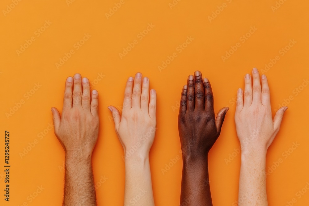 Aufkleber Inclusive Unity Diverse Hands Rising in Collaborative Empowerment - Multicultural Connection and Social Impact Visuals for Global Engagement