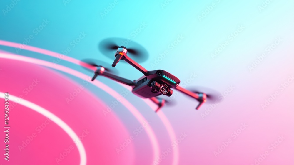 Poster sleek aerial innovation next-gen drone technology capturing dynamic urban mobility with vibrant mini
