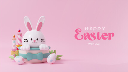 Adorable Easter Bunny with Candles 3D render illustration