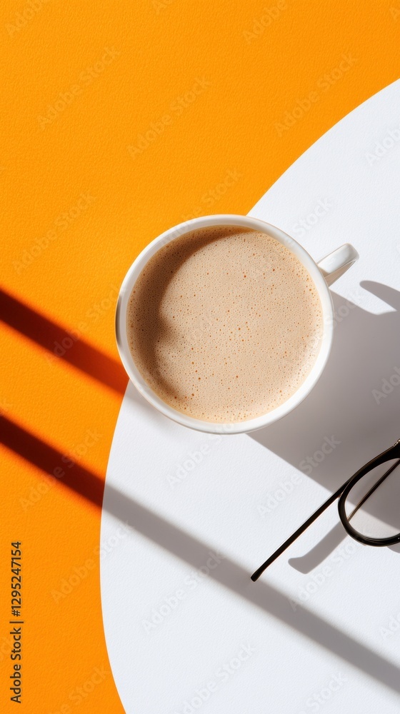 Poster minimalist workspace serenity vibrant color-block productivity aesthetic with artisan coffee - moder