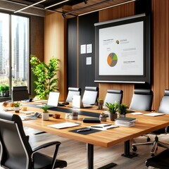 Modern Conference Room Interior with City View.