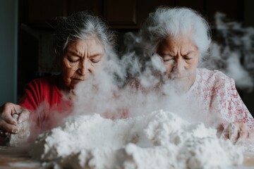 Obraz premium Intergenerational Culinary Wellness Mindful Baking Ritual Showcasing Cultural Heritage, Sustainable Home Cooking and Sensory Artisan Experience