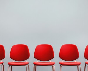 Obraz premium Minimalist Red Design Chairs Contemporary Workspace Aesthetic Exploring Ergonomic Innovation, Sleek Scandinavian Workplace Styling for Creative Professional Environments