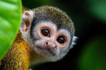 Obraz premium Eco-Conscious Wildlife Conservation Intimate Portrait of Endangered Nocturnal Primate Revealing Biodiversity Resilience in Tropical Forest Ecosystem