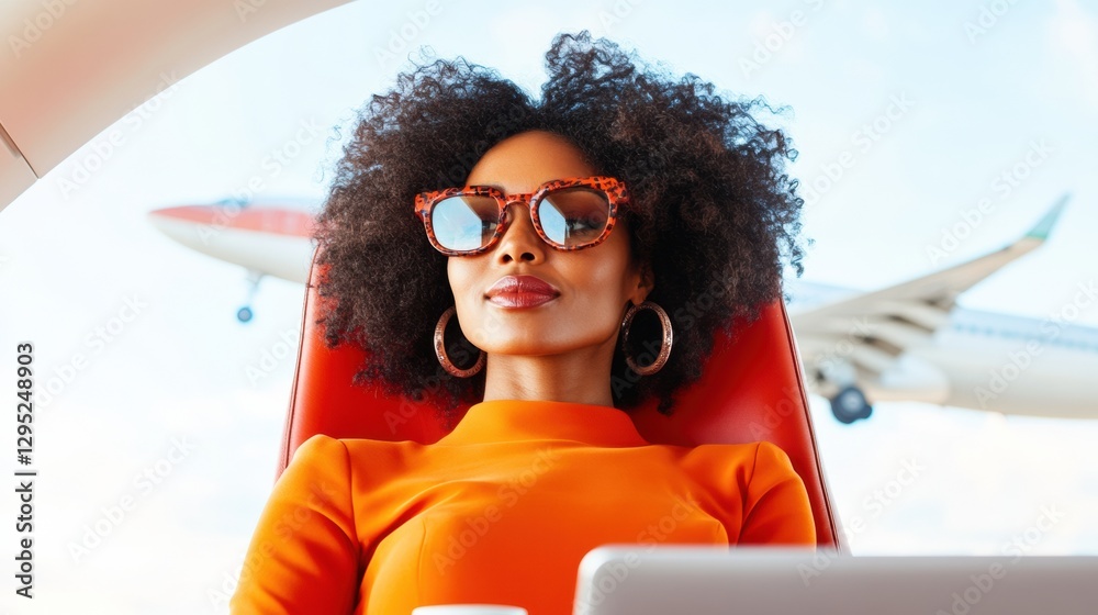 Poster dynamic female leadership in transit empowered professional navigating global connectivity with vibr