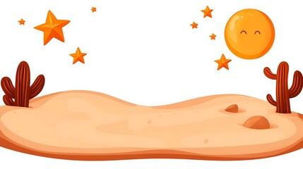 Clean White Desert Landscape with Cartoon Elements and Bright Colors