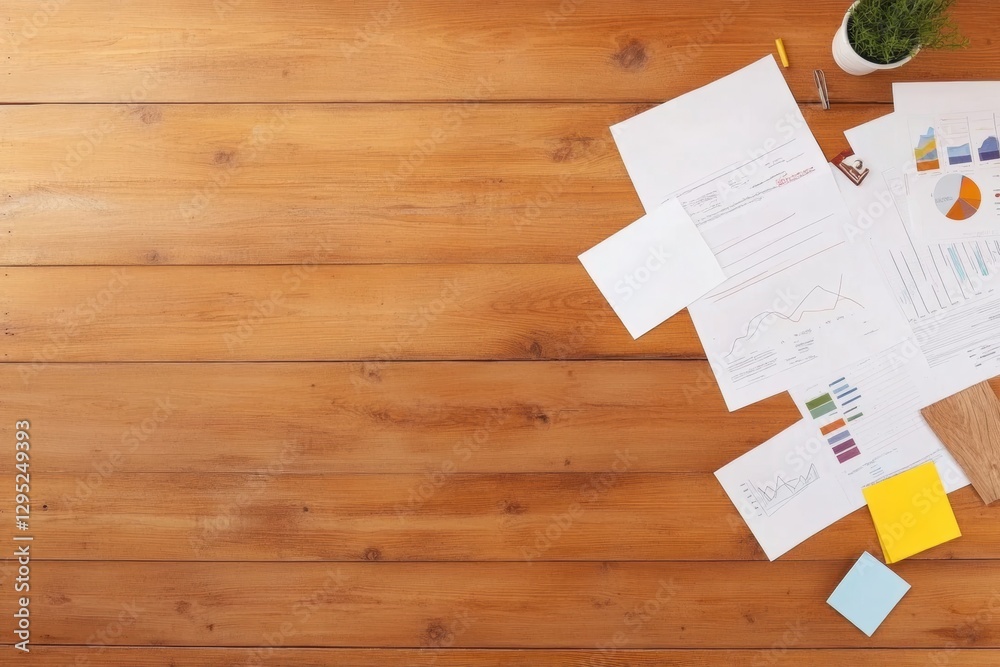 Aufkleber minimalist productivity workspace data-driven analytics and strategic planning on warm wooden surfac