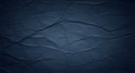 Crumpled Dark Blue Paper Texture with Deep Shadows and Creases
