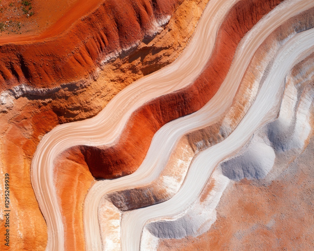 Poster abstract aerial view of terraced open-pit mine with curved spiral roads - industrial resource extrac