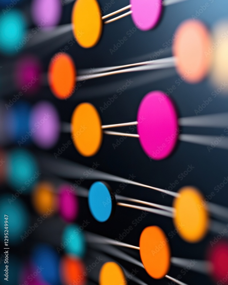 Poster Cybernetic Interface Art Vibrant Digital Icons and Neon Network on Black Canvas - Revolutionizing Information Technology Visualization for Dynamic Business Ecosystems