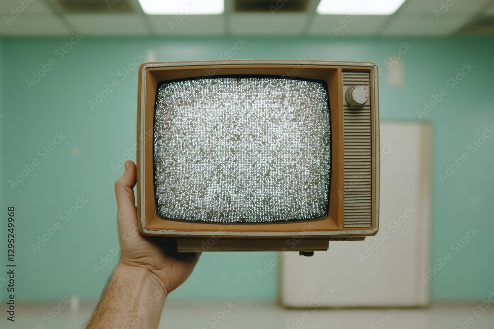 Aufkleber retro-tech aesthetic grainy vintage tv with static screen and green fluorescent light - media histor