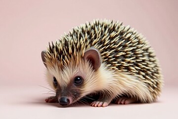 Fototapeta premium Hedgehog curled up in defensive position on clear backdrop, defense, small