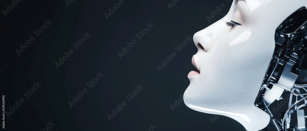 Poster ethereal cyborg aesthetics minimalist ai humanoid visualization exploring technological tranquility 