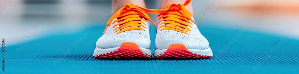 Poster minimalist athletic performance next-gen ergonomic running shoes showcasing vibrant color blocking a