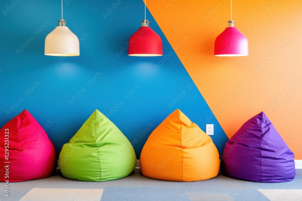 Leinwandbilder vibrant neurodiversity-friendly design color-coded sensory lounge with modern bean bags and adaptive