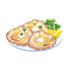 Seafood vector Baked Scallops with cheese