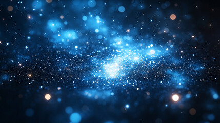 Hyperrealistic night sky with deep blue hues, glowing stars and wispy clouds, symbolizing mystery, infinite possibilities, and cosmic wonder in a modern artistic atmosphere