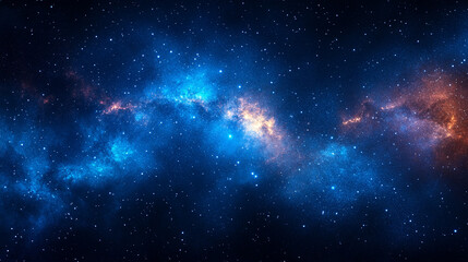 Hyperrealistic night sky with deep blue hues, glowing stars and wispy clouds, symbolizing mystery, infinite possibilities, and cosmic wonder in a modern artistic atmosphere