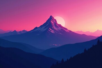 Majestic mountain silhouette against pink and purple sunrise sky, mountain, colorful