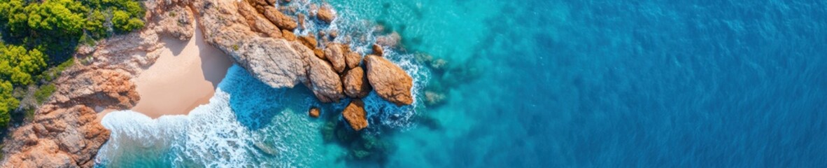 Coastal Serenity Unveiled Aerial Mediterranean Landscape Showcasing Pristine Rocky Cove, Turquoise Waters, and Untouched Natural Shoreline - Sustainable Travel and Eco-Tourism Inspiration