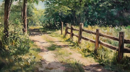 a path with trees and a body of water