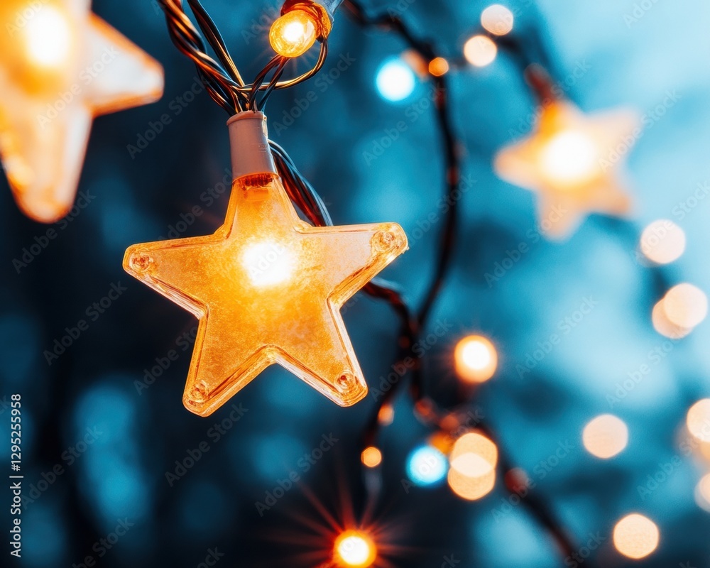 Aufkleber luminous golden star string lights ethereal holiday bokeh backdrop for festive branding, event desig