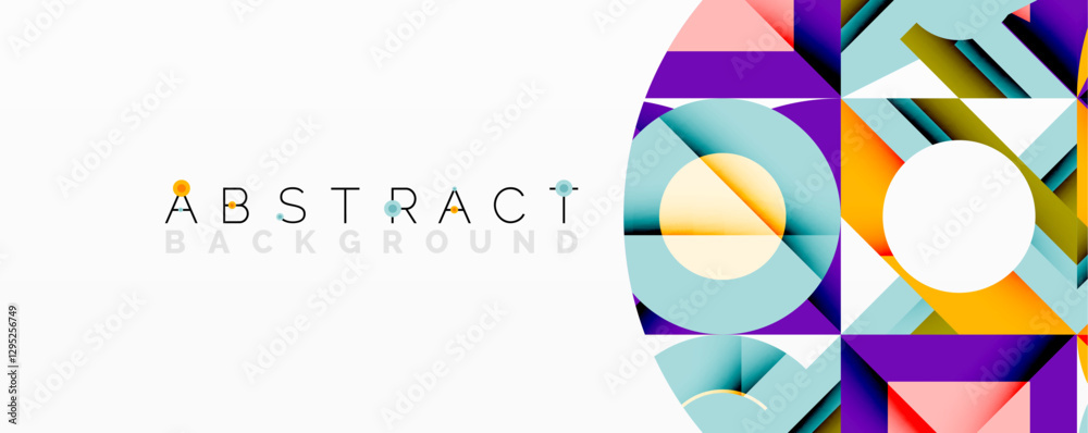 Poster Abstract geometric composition with interlocking circular and angular shapes, featuring smooth gradients and sharp contrasts on a white background