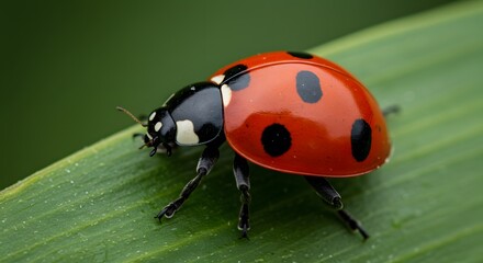 Close-Up Shot of a Vibrant Ladybug on a Fresh Green Leaf
