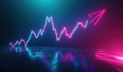 Abstract Neon Pink Blue Pixel Growth Chart with Paper Plane