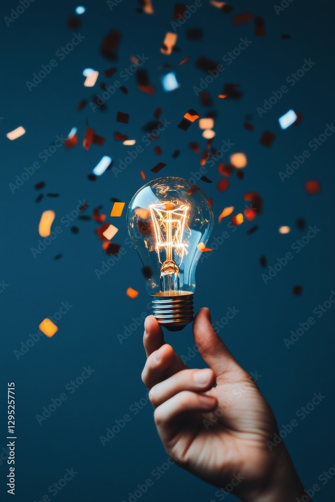 Poster luminous innovation next-gen creative breakthrough with glowing lightbulb - transformative digital i