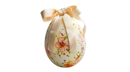 Decorated easter egg with ribbon on transparent background