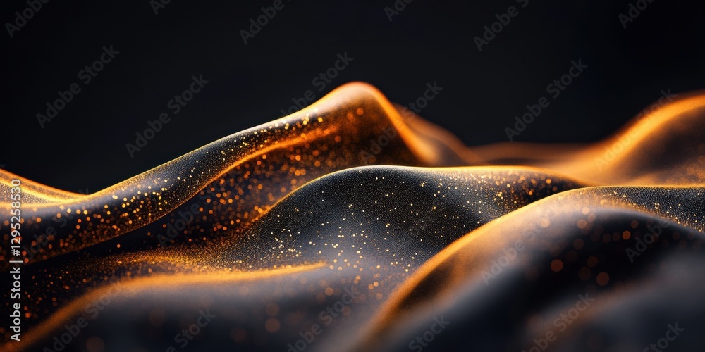 Poster Fluid Digital Innovation Luminous Gold Particle Waves Visualizing Next-Gen Tech Transformation and Immersive Data Landscapes