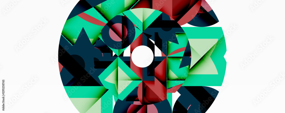 Aufkleber Abstract geometric composition with interlocking circular and angular shapes, featuring smooth gradients and sharp contrasts on a white background