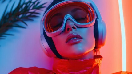 Cyberpunk Immersion Futuristic VR Experience with Neon Aesthetic - Next-Gen Digital Wellness and Sensory Technology Exploration
